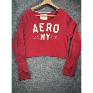 Aeropostale Cropped Top Sweater Women's XL Red Waffle Knit Spell-out Vintage Y2K